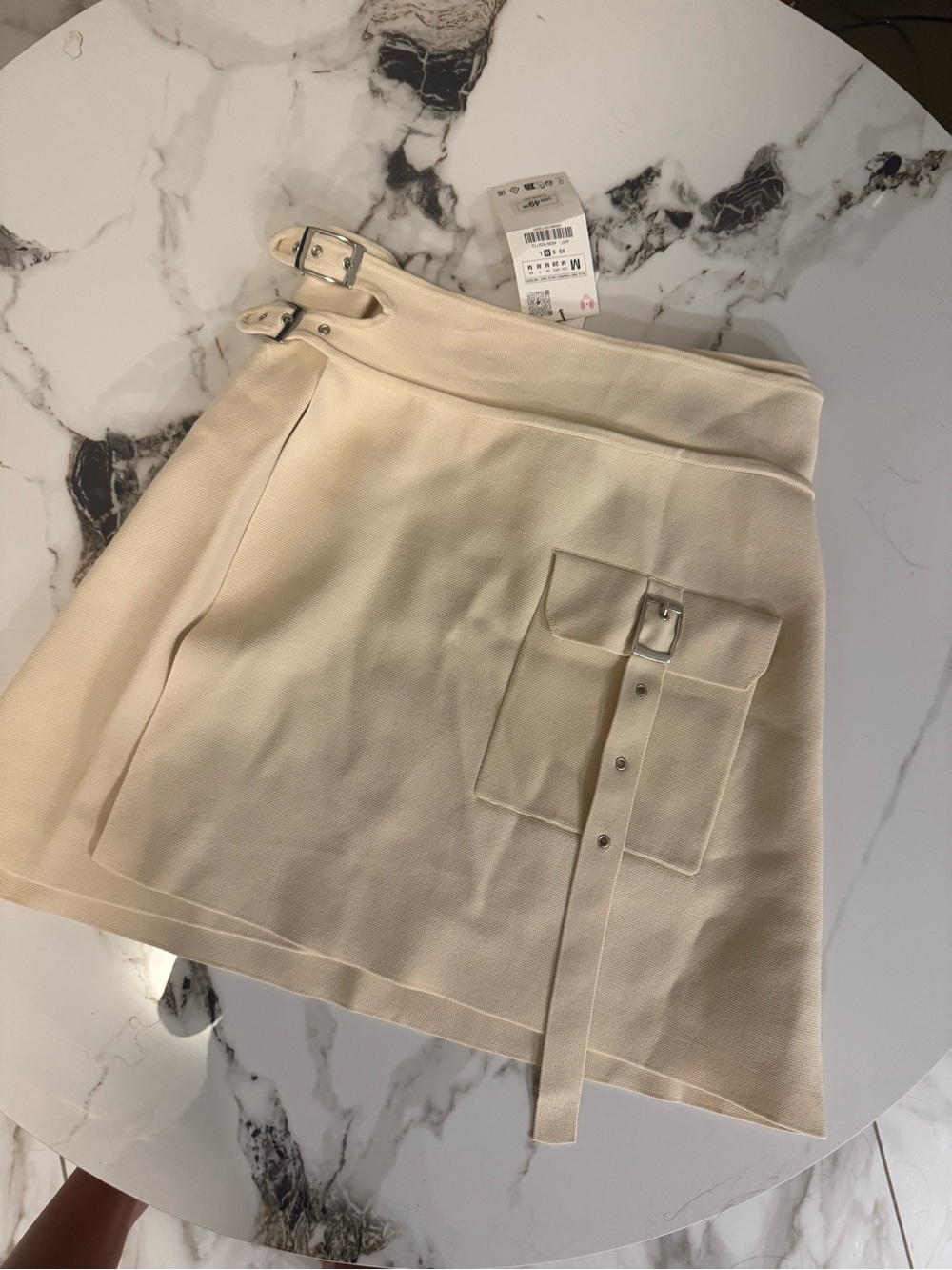 Zara Cream Buckle Pocket Mini Skirt